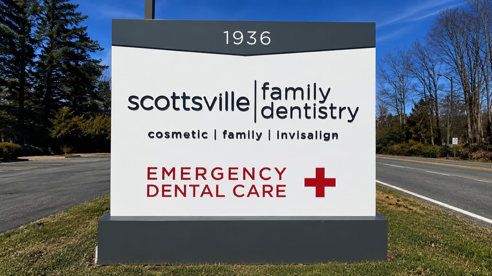Scottsville Family Dentistry monument sign at 1936 West River Road